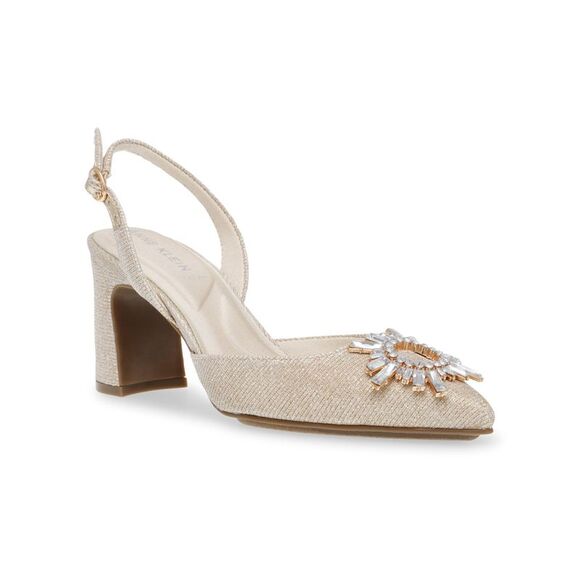 ANNE KLEIN Womens Beige Glitter Betz Pointed Toe Block Heel Slingback 7 M